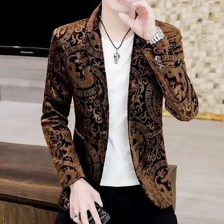 春秋季男士潮牌帅气西装发型师韩版复古时尚西服外套夜店型男上衣商品大图
