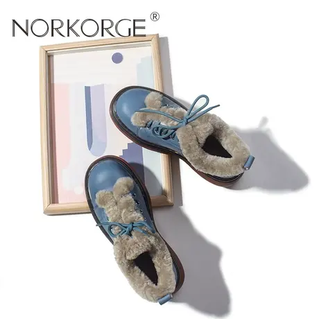 2024新款复古仙女风文艺深雾蓝系带毛毛鞋女鞋真皮圆头单鞋小皮鞋商品大图