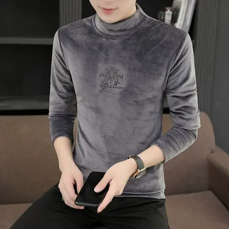 冬季男士内衣金丝绒保暖衣服男高领加绒加厚打底衫单件上衣冬装潮商品大图