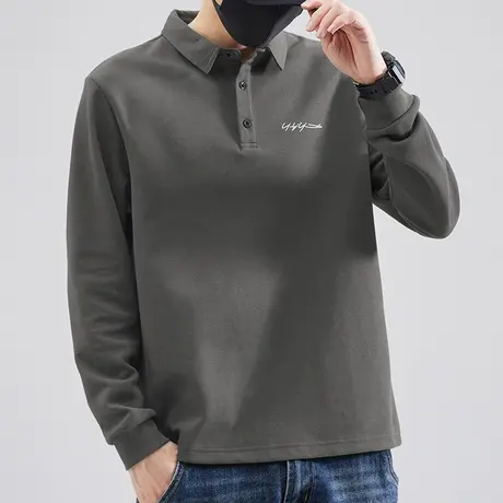 珠地棉polo衫翻领t恤男长袖潮牌潮流保罗带领打底衫商务有领秋衣图片