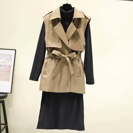 风衣马甲女春秋背心2021年新款气质中长款春季坎肩外套外穿两件套图片