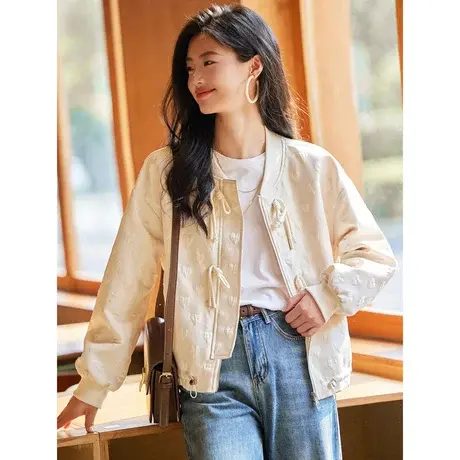 时尚气质夹克外套2023年秋季新款淑女温柔圆领宽松显瘦通勤上衣商品大图