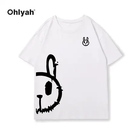 Ohlyah2023年新款兔子短袖t恤女日系甜酷大码胖mm元气情侣上衣ins图片