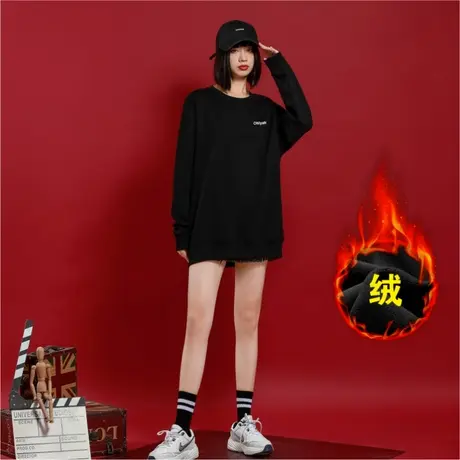 外套女冬季加厚2023年新款黑色宽松韩版百搭ins潮学生加绒卫衣图片