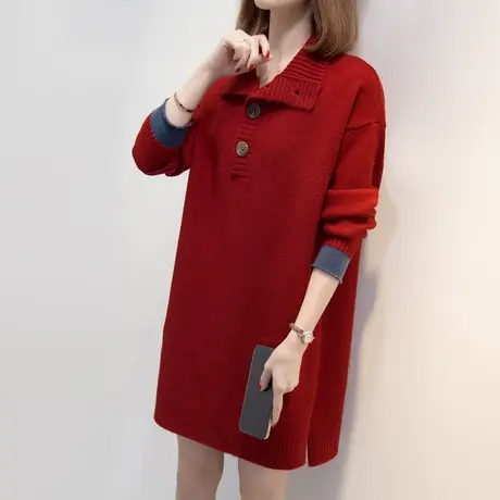 高领中长款毛衣女加厚打底衫2023秋冬新款慵懒风针织衫宽松上衣潮商品大图