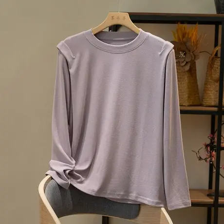 享永子长袖T恤女纯色宽松显瘦百搭休闲上衣棉质圆领2023春秋新款图片