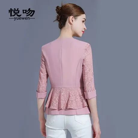 蕾丝七分袖小西装外套女夏短款2023新款收腰无领小个子西服薄上衣图片