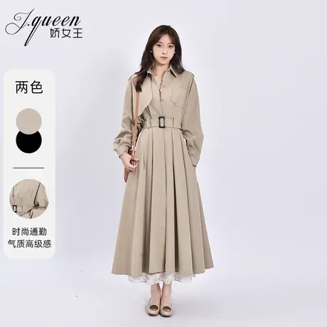 风衣女中长款秋季新款气质时尚英伦风系带收腰显瘦休闲a字连衣裙商品大图