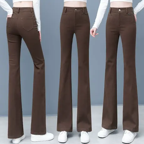 复古法式微喇牛仔裤女高腰显瘦2023年春秋修身简约时髦马蹄裤拖地商品大图