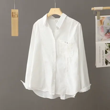 纯棉休闲白色衬衫女外搭上衣春秋季2023新款长袖外穿衬衣外套宽松图片