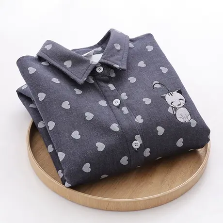 冬新款文艺小清新可爱圆点点加绒衬衫女宽松学生保暖加厚打底衬衣图片