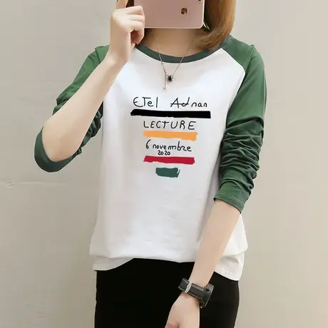 上衣女春款学生圆领打底衫2022年春季新款韩版百搭纯棉长袖T恤女图片