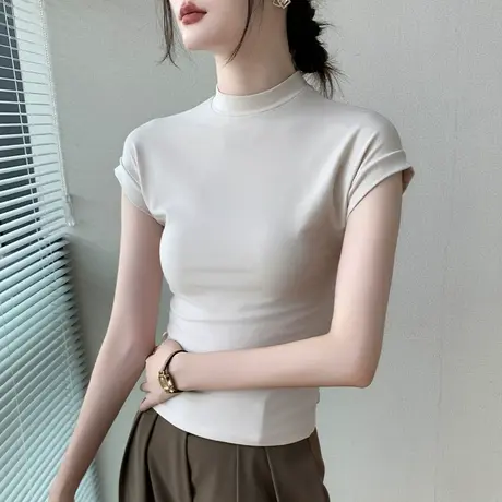 圆领无袖T恤女2023早秋新款修身收腰显瘦西装内搭纯色百搭打底衫商品大图