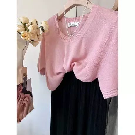 质感太好了 软软细羊毛小贝壳装饰圆领宽松轻薄套头针织衫女 tee商品大图