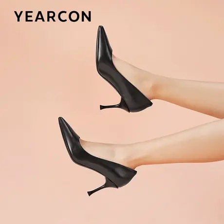 意尔康职业单鞋女真皮尖头不累脚软皮高跟工作鞋女2023年秋季新款商品大图