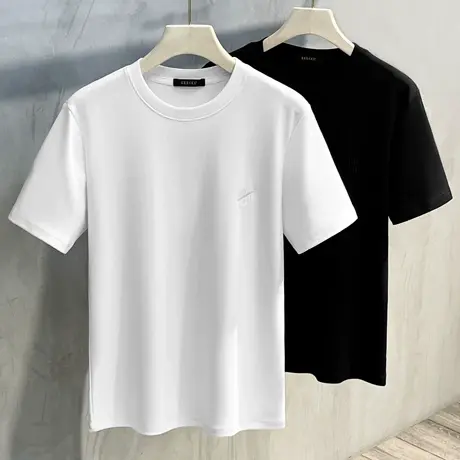 短袖t恤男夏季薄潮牌简约刺绣男装上衣服宽松ins潮流纯棉半袖体恤商品大图