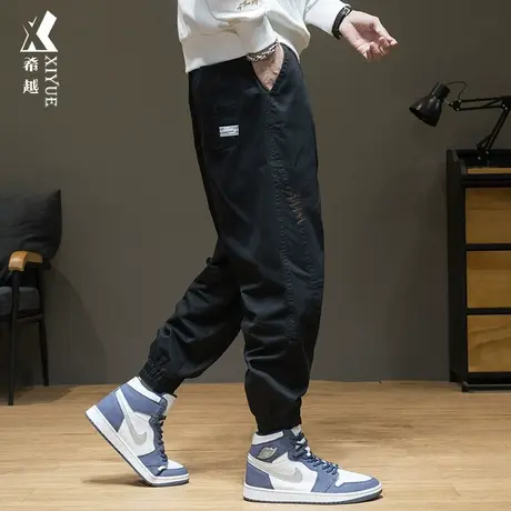 秋冬新款工装休闲裤男冬季加绒宽松大码胖子男士束脚纯棉运动裤子商品大图