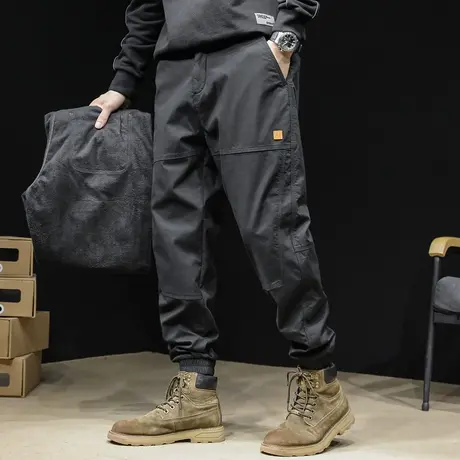 美式工装裤子男秋冬宽松大码男士休闲裤潮牌2022新款束脚加绒裤男商品大图