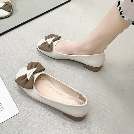 仙女风蝴蝶结豆豆鞋女2023年春季新款单鞋复古百搭配裙子低跟瓢鞋图片