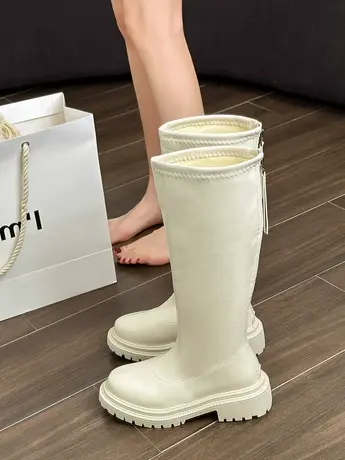 不过膝靴子女骑士靴显瘦高筒靴粗跟厚底2023秋冬款马丁小个子长靴图片