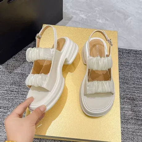 温柔法式高跟凉鞋女夏季绸缎新款网红粗跟仙女设计感小众配裙子商品大图