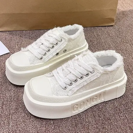 2023网红爆款乞丐帆布鞋女夏秋透气厚底方头小白鞋ins潮港风板鞋图片