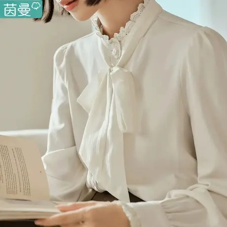 茵曼设计感飘带衬衣女2023年新款秋冬季法式内搭长袖衬衫上衣小衫图片