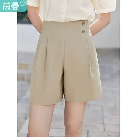 茵曼休闲宽松高腰西装短裤2023夏女装新款A版显瘦遮胯阔腿百搭裤商品大图