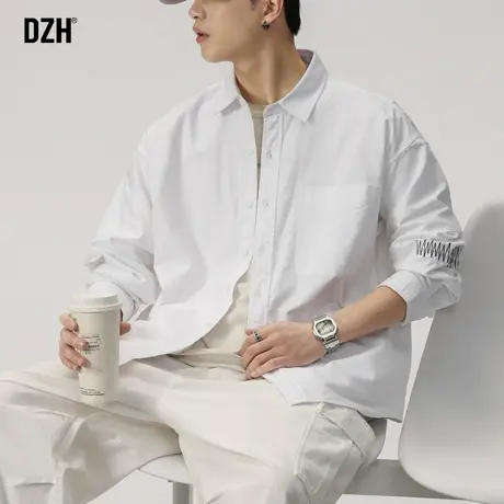 男士白色衬衫男长袖休闲衬衣春装2023新款潮男搭配潮流帅气薄外套商品大图
