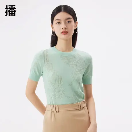 播针织衫女2023秋季新款简约气质修身百搭纯色圆领薄款女士毛衣商品大图