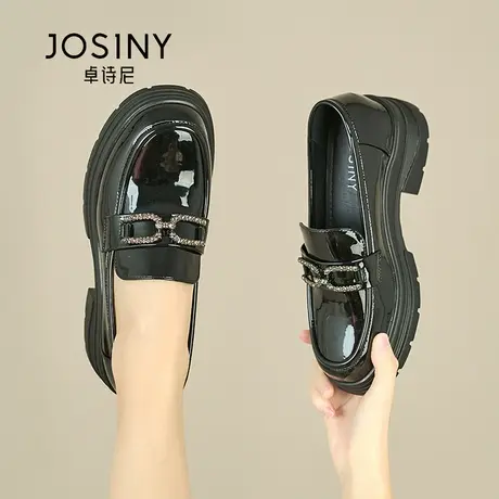 卓诗尼厚底乐福鞋女2024春季新款软底百搭单鞋英伦风圆头小皮鞋图片