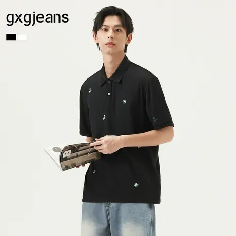 gxg.jeans男装 多色满身刺绣休闲时尚通勤翻领短袖polo衫25夏新品图片