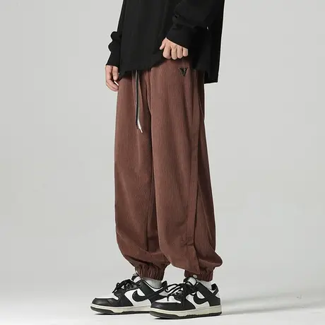 男士美式高街裤子男秋季束脚篮球运动裤2023新款灯芯绒休闲裤长裤商品大图