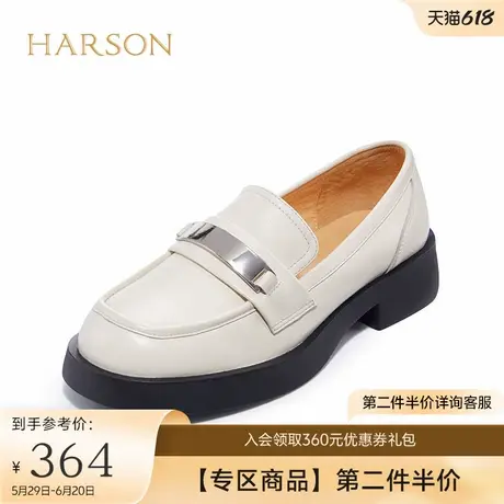 哈森秋季新款休闲方跟一脚蹬乐福鞋厚底女士深口单鞋HL222510图片