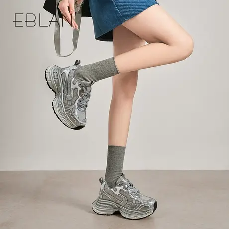 EBLAN/伊伴老爹鞋女春2025新款水钻厚底增高透气休闲运动鞋子爆款商品大图