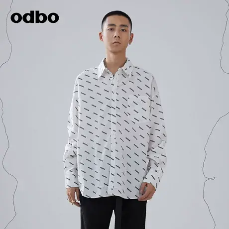 heardbyodbo高级感休闲气质纯棉衬衫男秋冬2022新款logo印花上衣商品大图