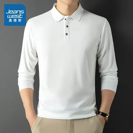 LR真维斯男装2025春季新款长袖POLO衫时尚男款白色上衣衣服商品大图