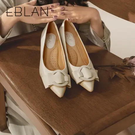 伊伴春季女鞋通勤细跟尖头皮鞋舒适软底高跟鞋单鞋B22432003商品大图