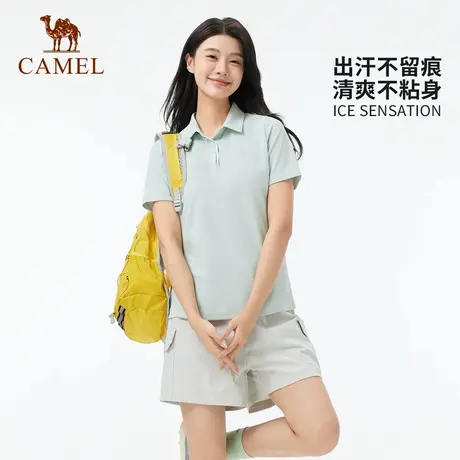 【汗无痕】骆驼女装短袖POLO衫春夏短袖翻领凉感防晒吸湿速干T恤商品大图