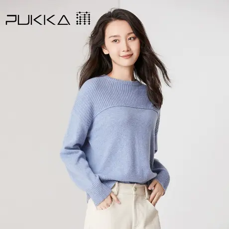 蒲PUKKA 毛衣女条纹圆领套头衫美利奴羊毛修身短款针织衫图片