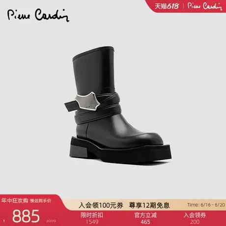 Pierre Cardin/皮尔卡丹女鞋组合底金属扣带骑士靴真皮女靴图片