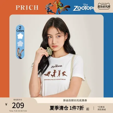 PRICH【疯狂动物城系列】夏季新款上衣休闲slogan洋气纯棉T恤商品大图