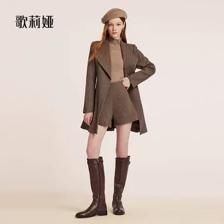 歌莉娅秋季新款高级感水洗羊毛翻领毛呢大衣中长款外套1B9C6E89A图片