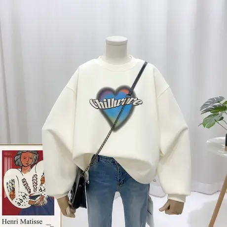 2023春季新品韩版印花爱心字母圆领女士短款卫衣下摆抽绳洋气8013商品大图