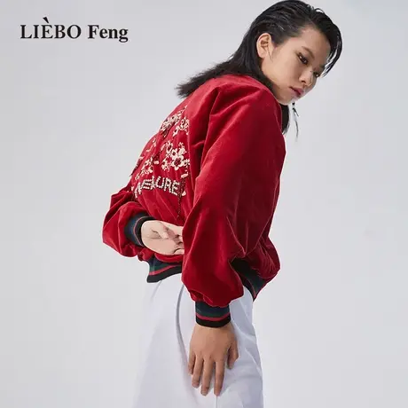 裂帛LIEBOFeng2023春季新商场同款宽松棒球服刺绣梭织长袖外套图片