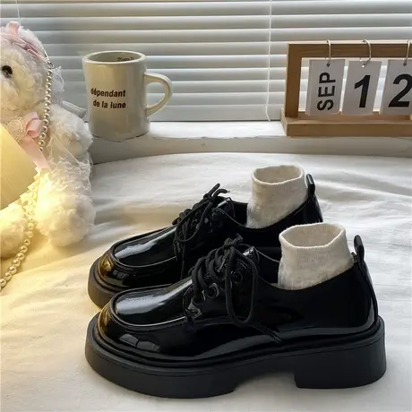 复古英伦风小皮鞋女2023年春秋新款系带百搭jk平底乐福鞋厚底单鞋商品大图
