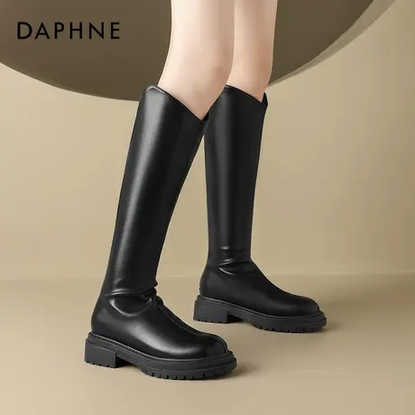 达芙妮V口长筒靴女2023新款厚底瘦瘦靴大筒围粗腿骑士靴牛仔长靴商品大图