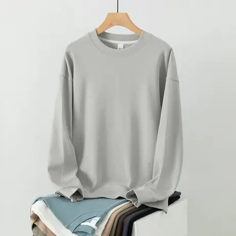 350g重磅圆领卫衣男宽松潮流百搭秋冬款套头无帽圆领纯色长袖t恤商品大图