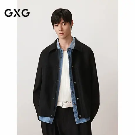 GXG男装 定织雾面感PU皮夹克四合扣设计休闲外套男 2025秋季新品图片