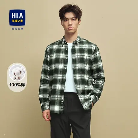 HLA/海澜之家时尚格子长袖休闲衬衫2025秋季新款纯棉制扣领衬衣男图片